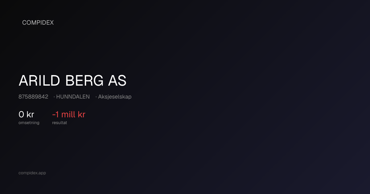 ARILD BERG AS (875889842) — Nøkkeltall, roller og økonomi | COMPIDEX