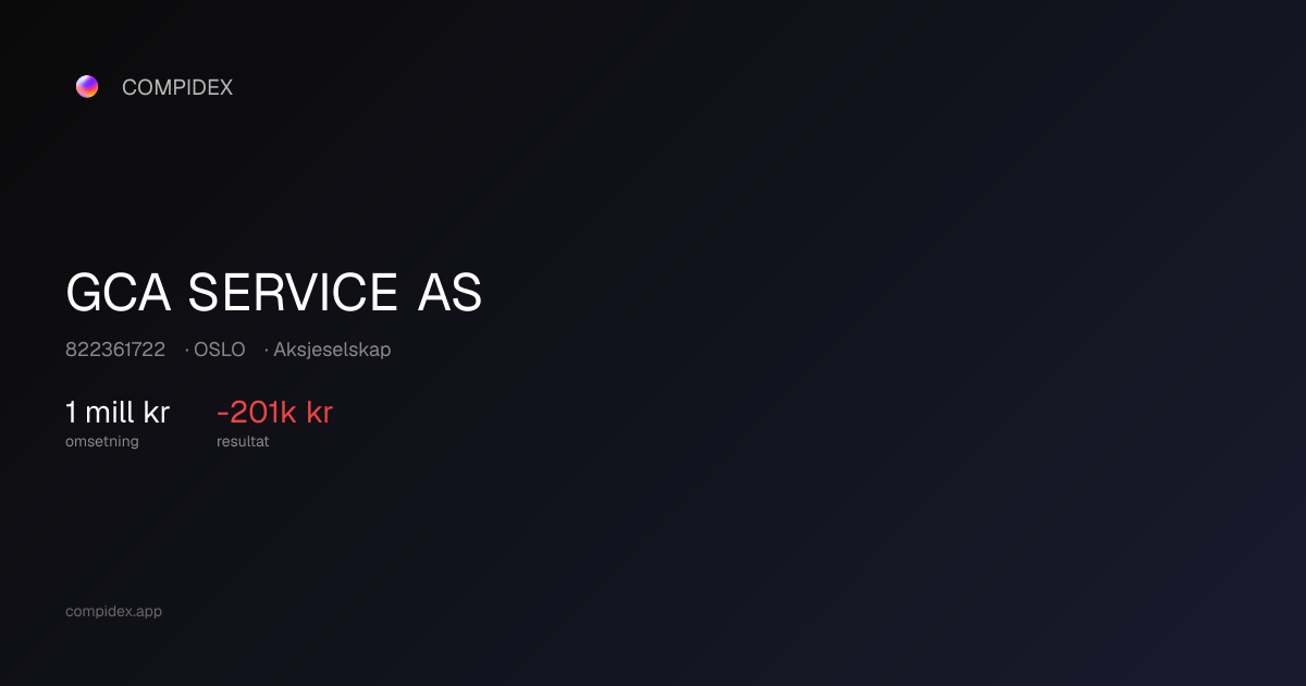 GCA SERVICE AS (822361722) — Nøkkeltall, roller og økonomi | COMPIDEX