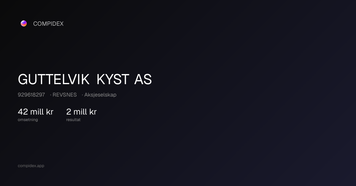 GUTTELVIK KYST AS (929618297) — Nøkkeltall, roller og økonomi | COMPIDEX