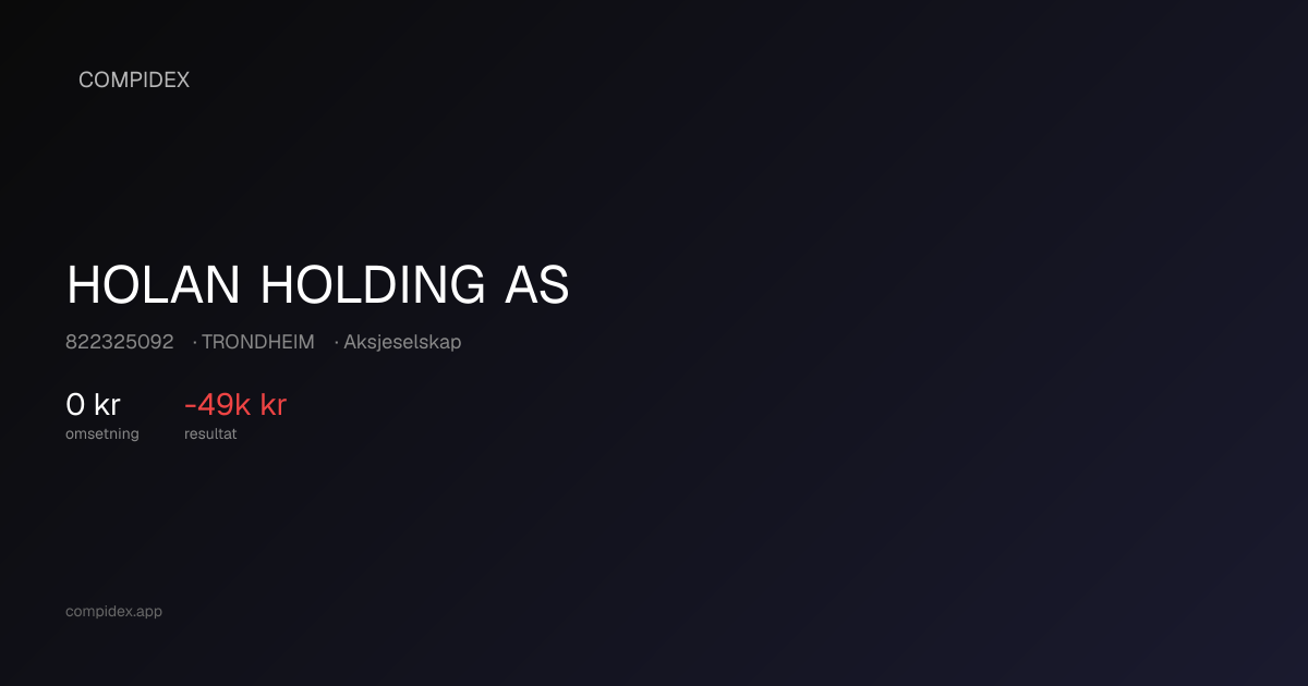HOLAN HOLDING AS (822325092) — Nøkkeltall, roller og økonomi | COMPIDEX