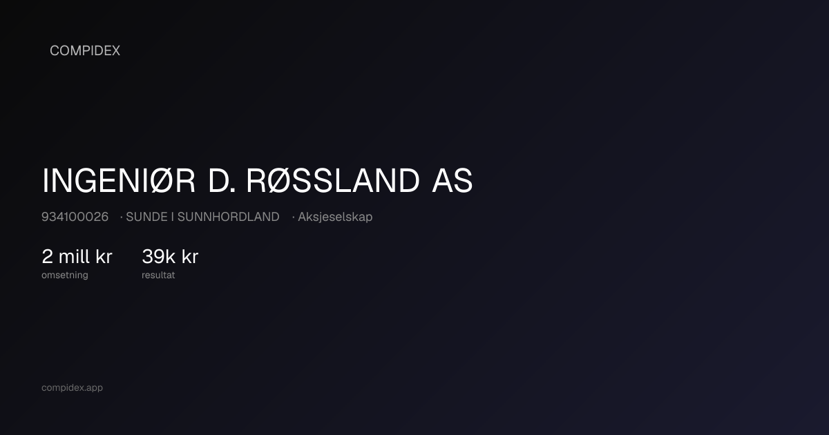 INGENIØR D. RØSSLAND AS (934100026) — Nøkkeltall, roller og økonomi ...