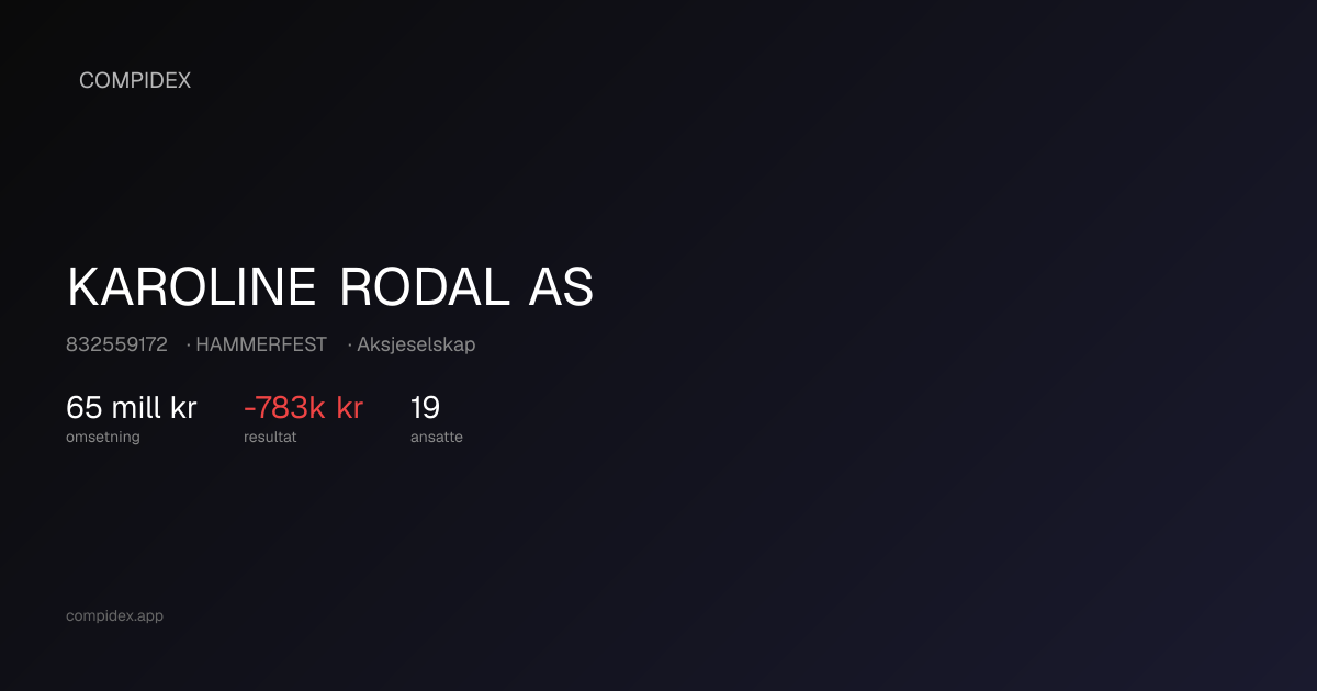 KAROLINE RODAL AS - Org.nr. 832559172 - HAMMERFEST - Regnskap, Roller ...