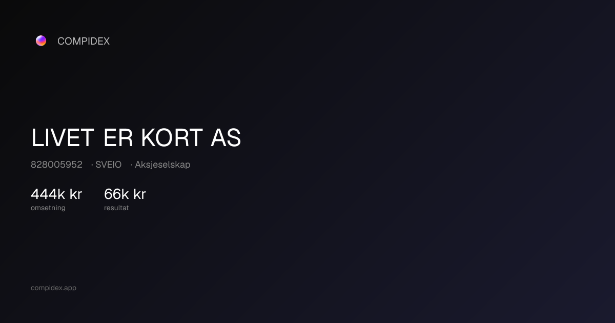 LIVET ER KORT AS - Org.nr. 828005952 - SVEIO - Regnskap, Roller og ...
