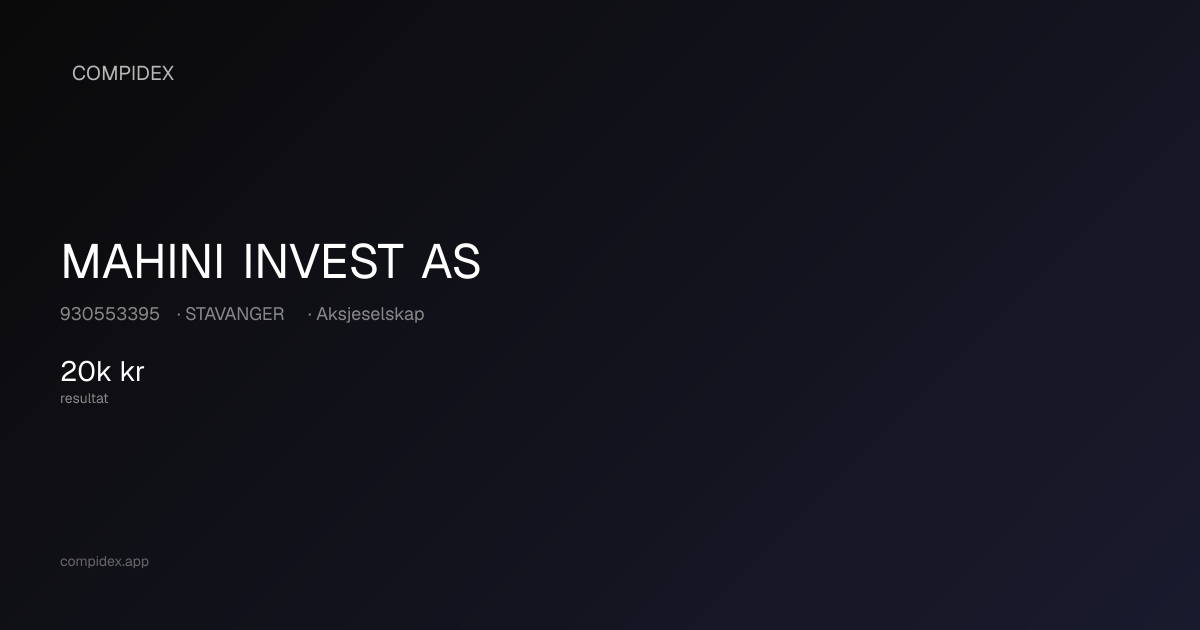 MAHINI INVEST AS (930553395) — Nøkkeltall, roller og økonomi | COMPIDEX