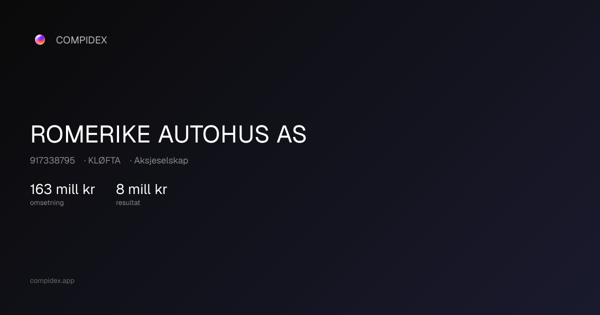 ROMERIKE AUTOHUS AS - Org.nr. 917338795 - KLØFTA - Regnskap, Roller og ...