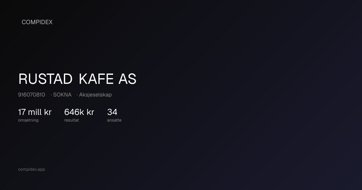 RUSTAD KAFE AS (916070810) — Nøkkeltall, roller og økonomi | COMPIDEX