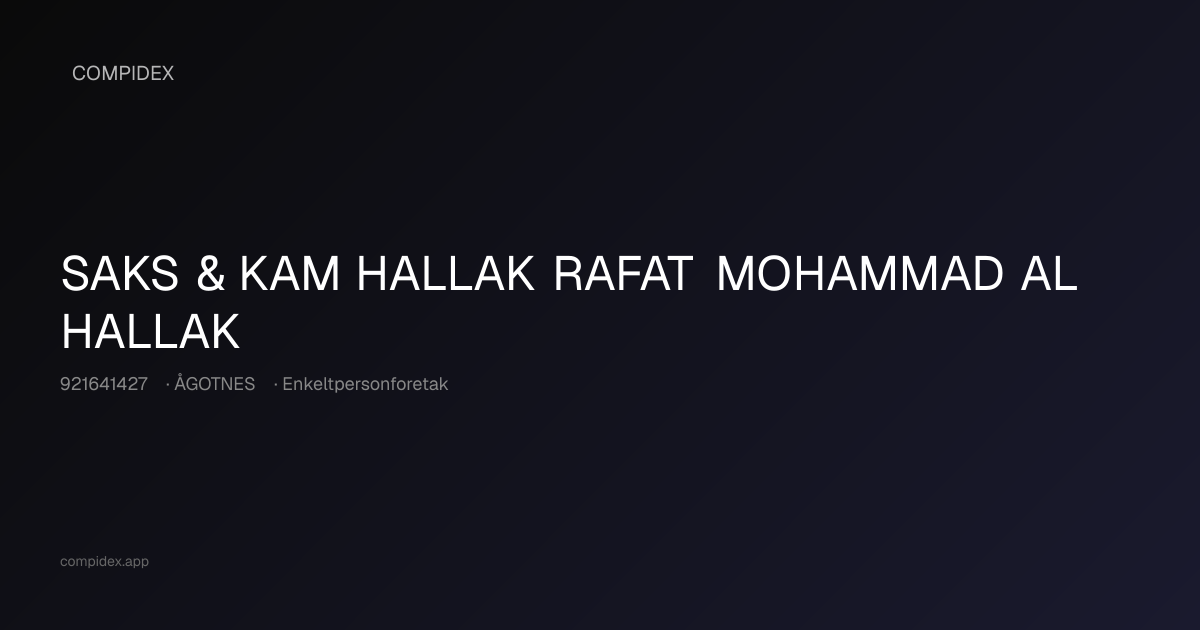 SAKS & KAM HALLAK RAFAT MOHAMMAD AL HALLAK (921641427) — Nøkkeltall ...