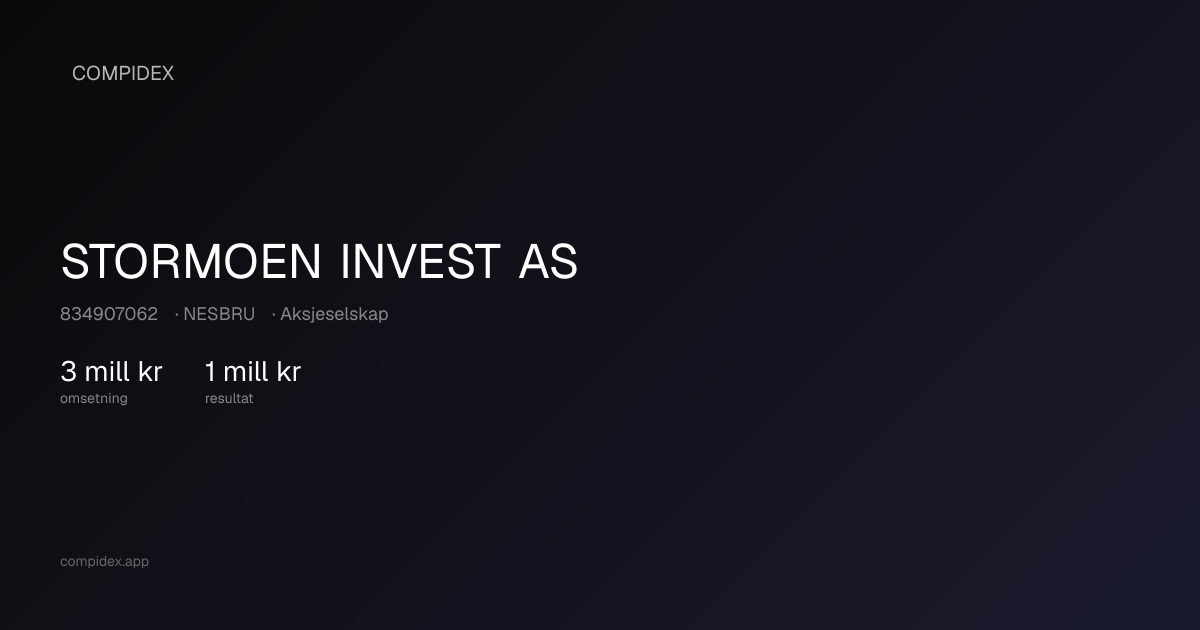 STORMOEN INVEST AS (834907062) — Nøkkeltall, roller og økonomi | COMPIDEX